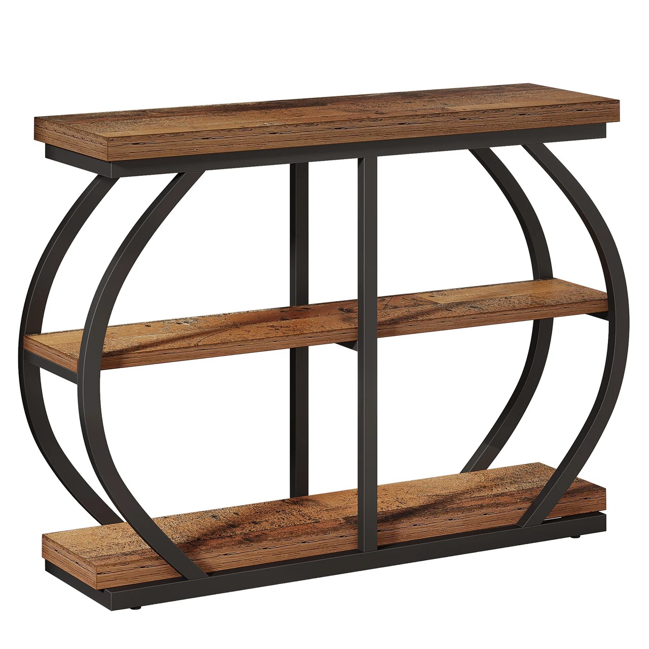 41 Inch Console Table 3 Tier Shelves Industrial Sofa Table Rustic Brown Metal Frame